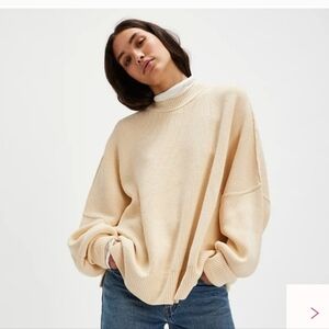 Free People Cream Knit Sweater Oversized Cotton Medium